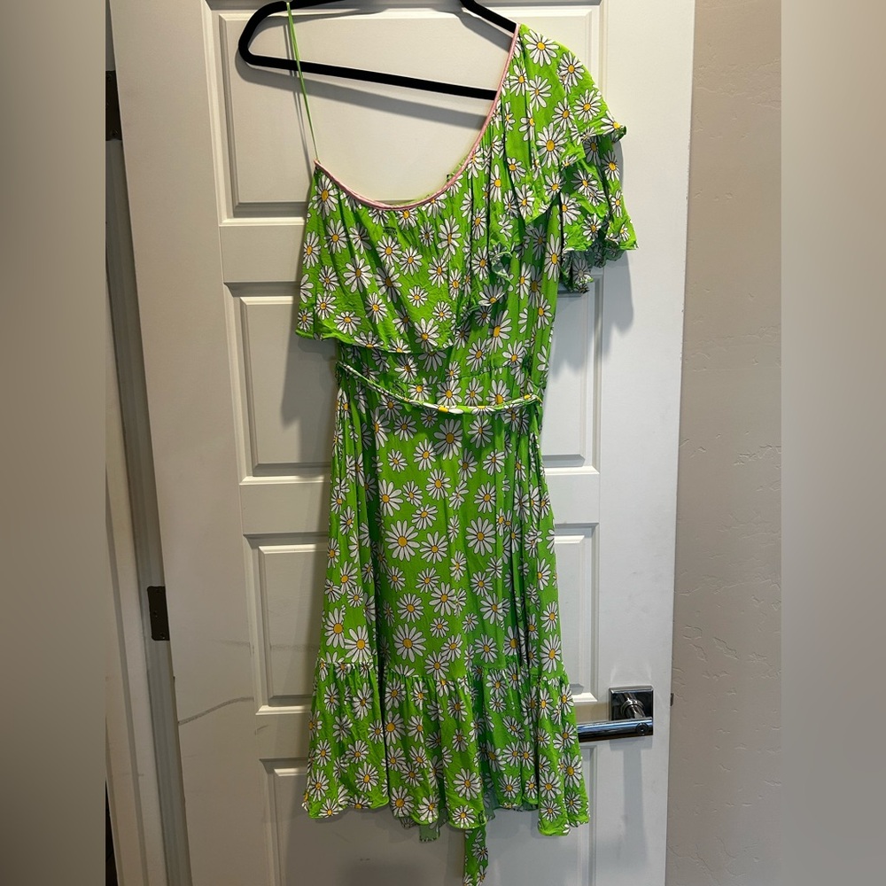 BOUTIQUE MOSCHINO Dress Green Daisy Off Shoulder - Picture 6 of 14